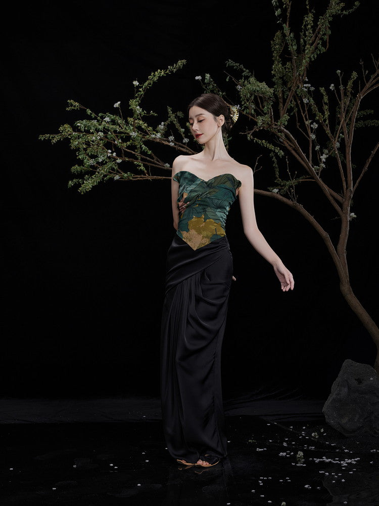 Set-Up Botanical Frill Chic Bare-Top＆Long-Skirt