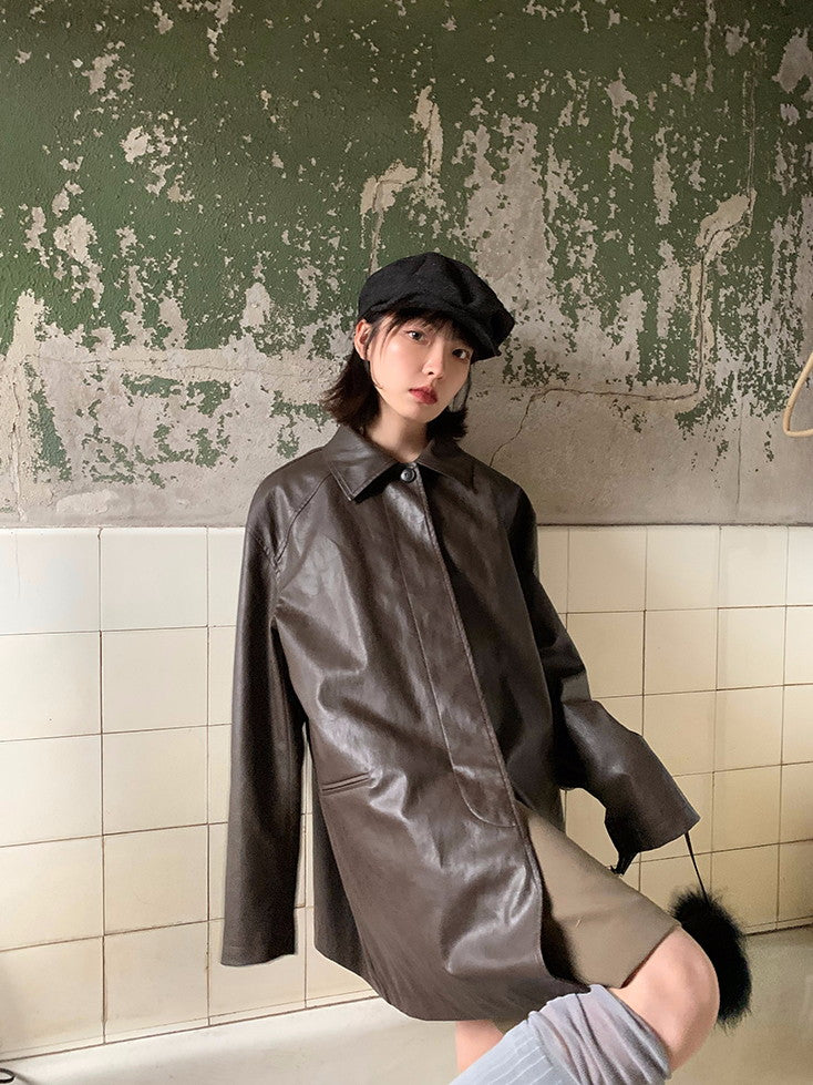 Manteau vintage en cuir rétro surdimensionné