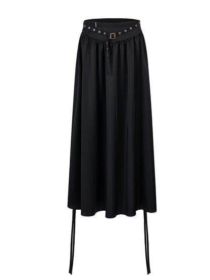 Drawstring Flare Casual Long-Skirt