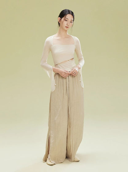 Crumply Wrinkled Casual Loose Relax Wide-Pants