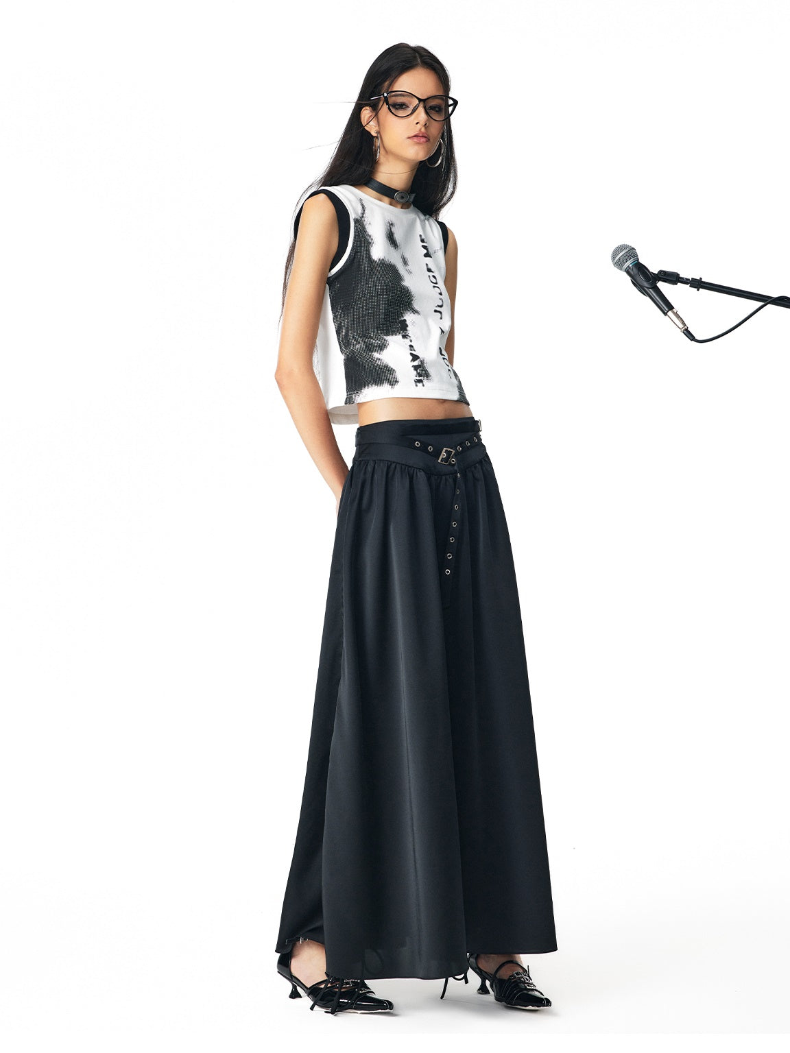 Drawstring Flare Casual Long-Skirt