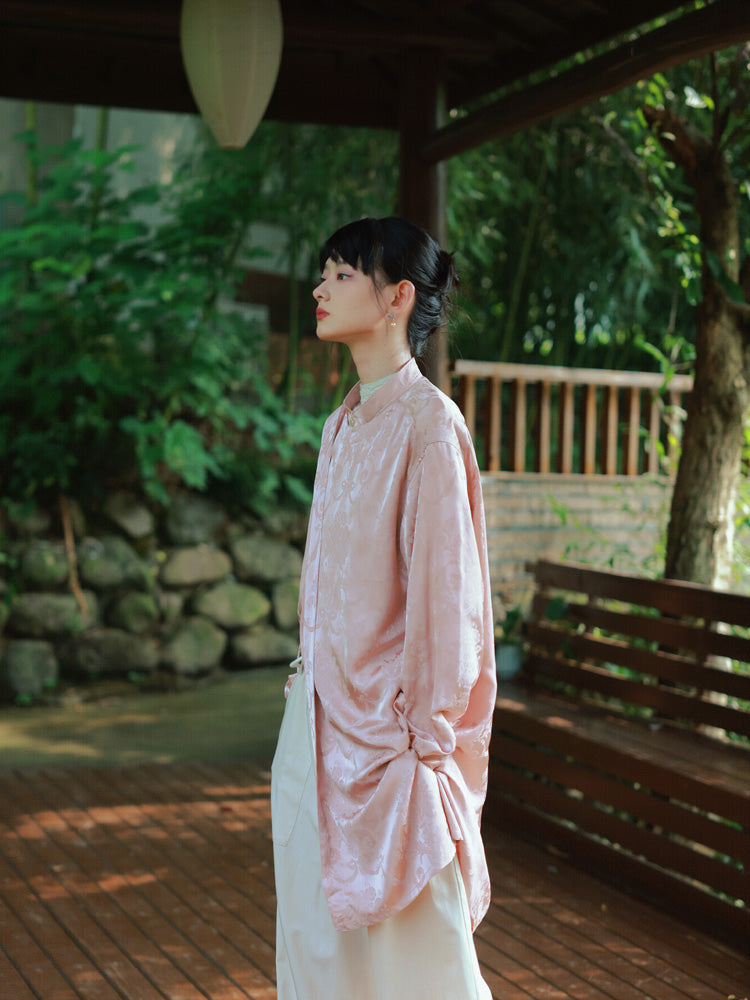 Mao-Collar China Long Loose Embroidery Tops