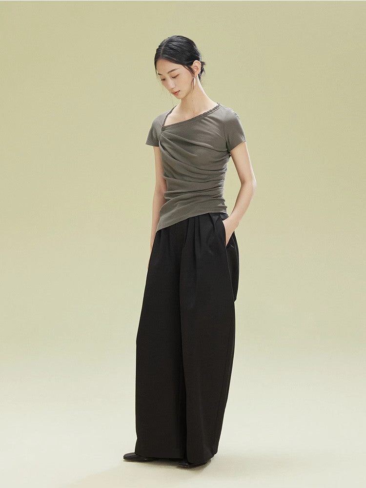 Simple Side-Leg Plain High-Waist Pants