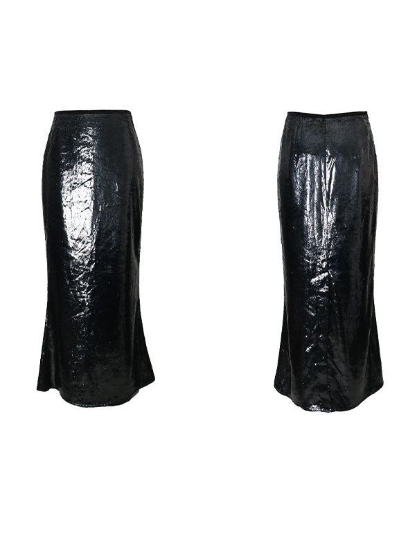 Velvet Mermaid Glossy High-End Plain Long-Skirt