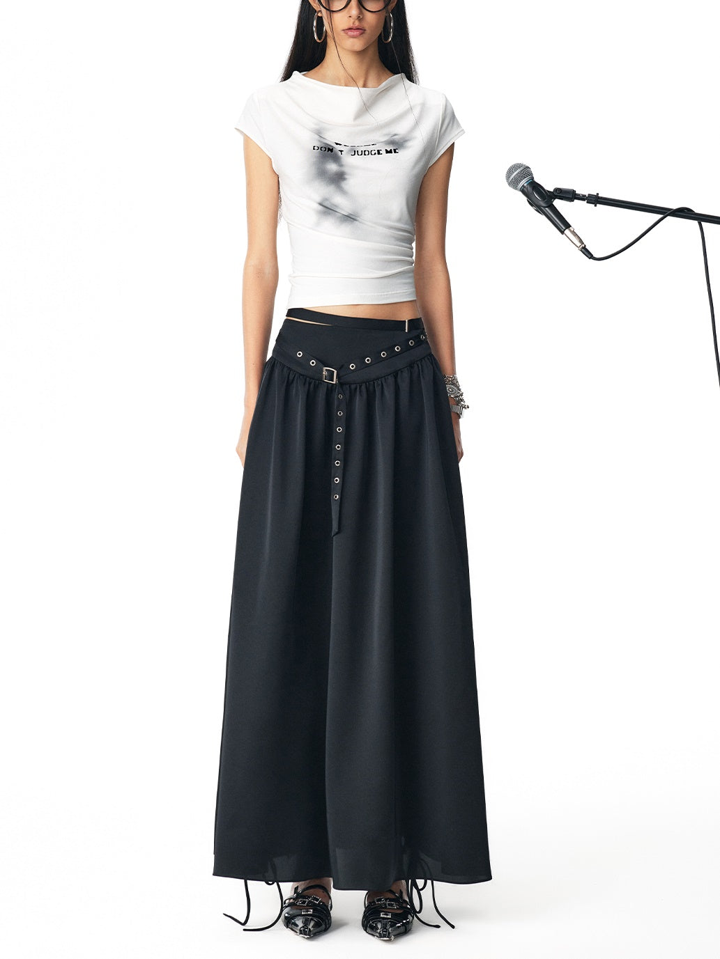 Drawstring Flare Casual Long-Skirt