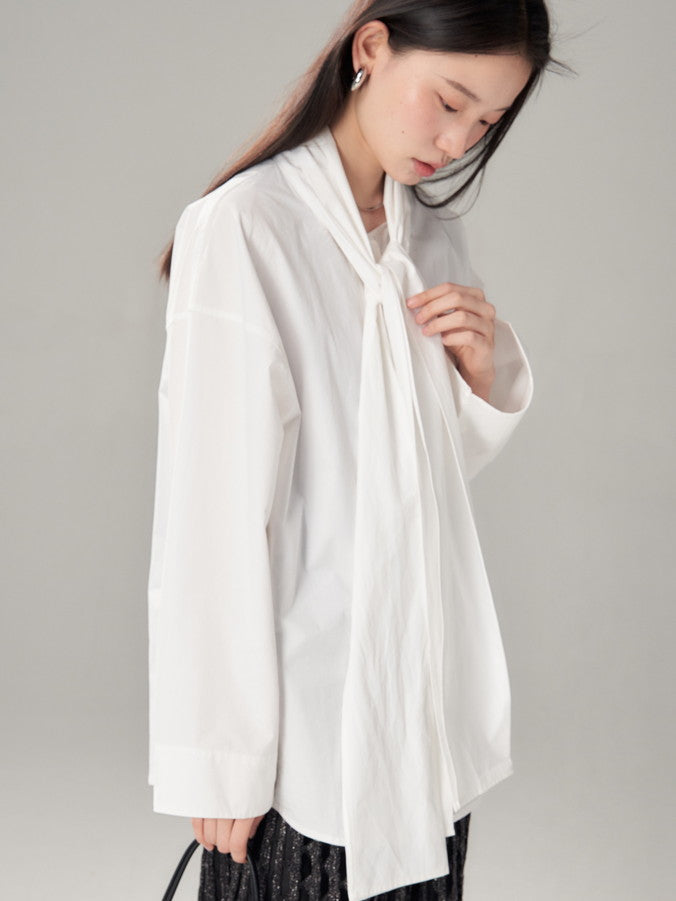 Long-Tie-Bluse Plain Oovresize Nichi Shirt