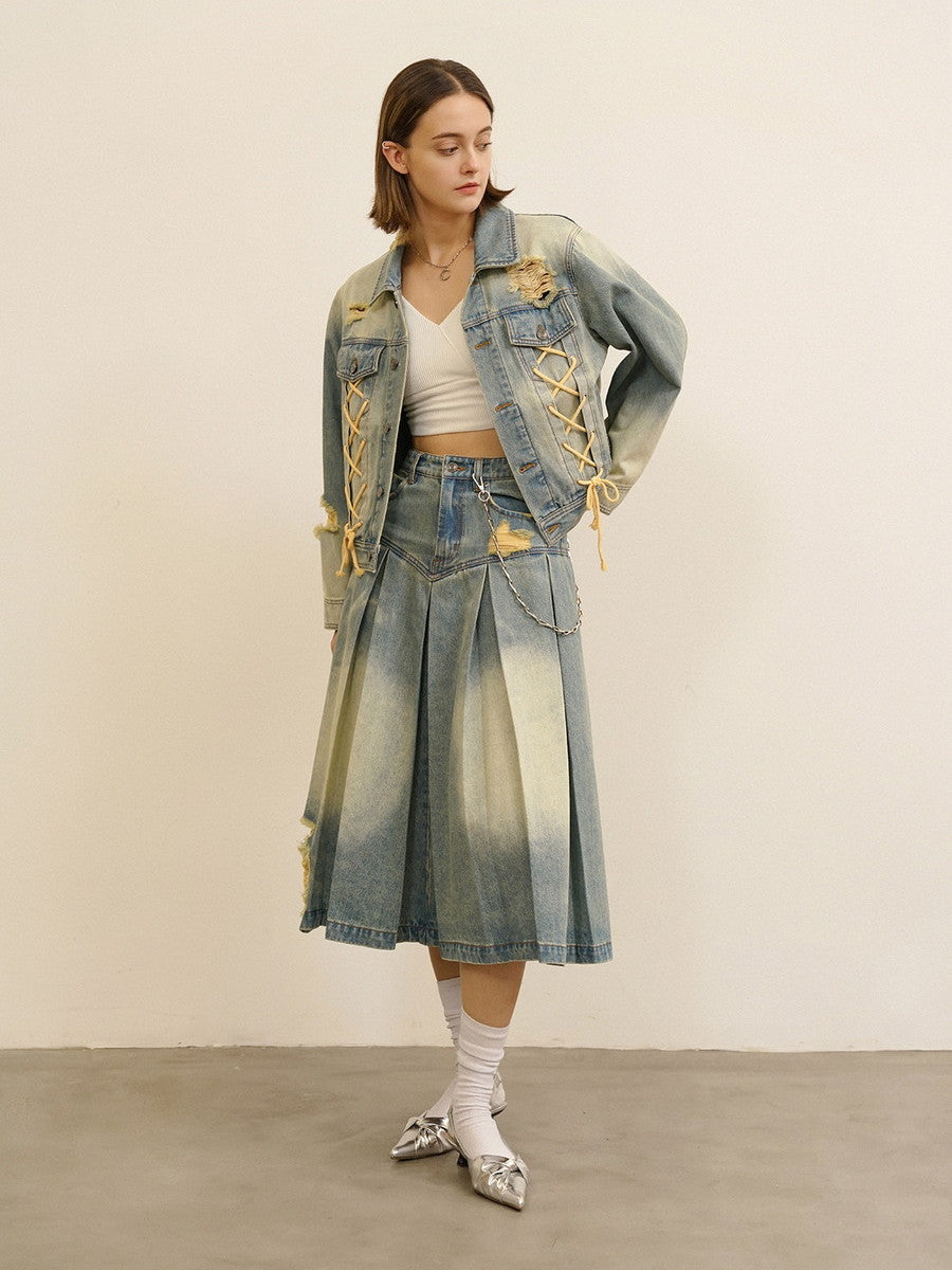 Washed Lace-Up Vintage Retro Nichi Jacket