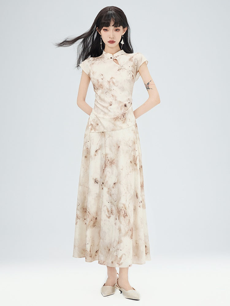 Blouse＆Long-Skirt China Flower Feminine Set-Up