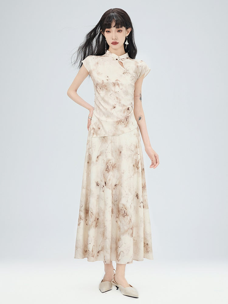 Blouse＆Long-Skirt China Flower Feminine Set-Up