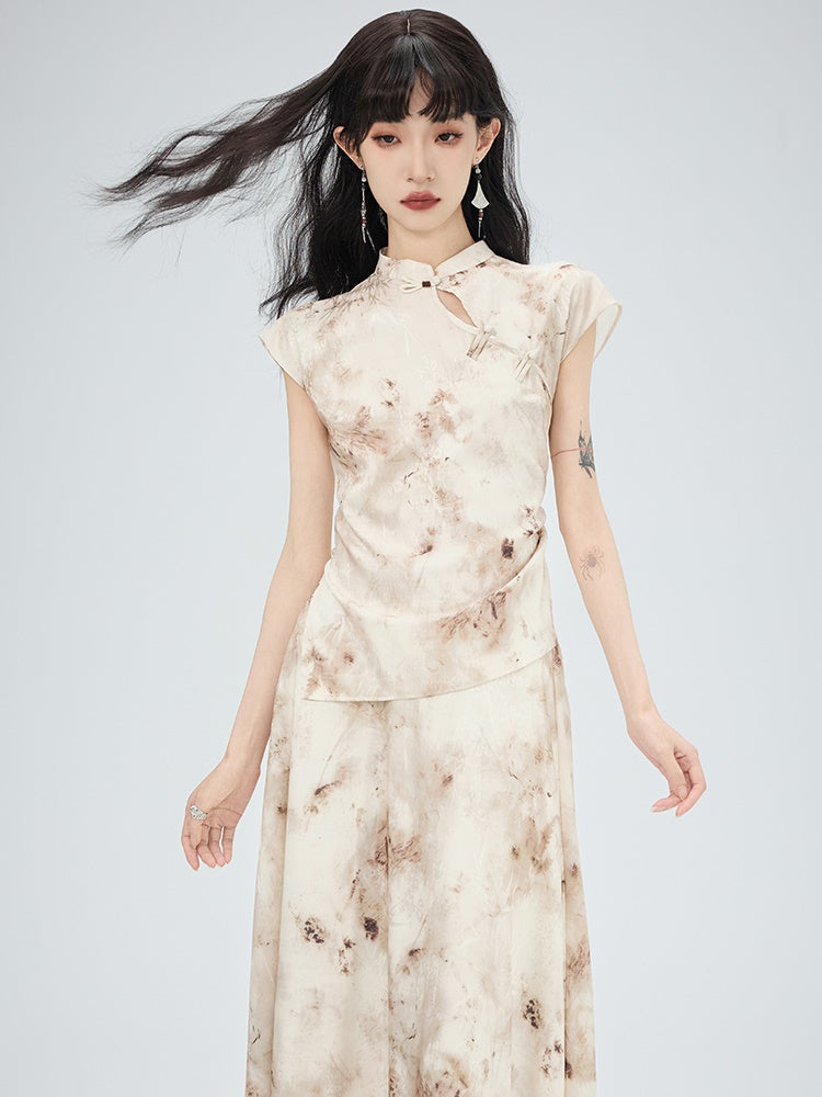 Blouse＆Long-Skirt China Flower Feminine Set-Up