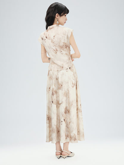 Blouse＆Long-Skirt China Flower Feminine Set-Up