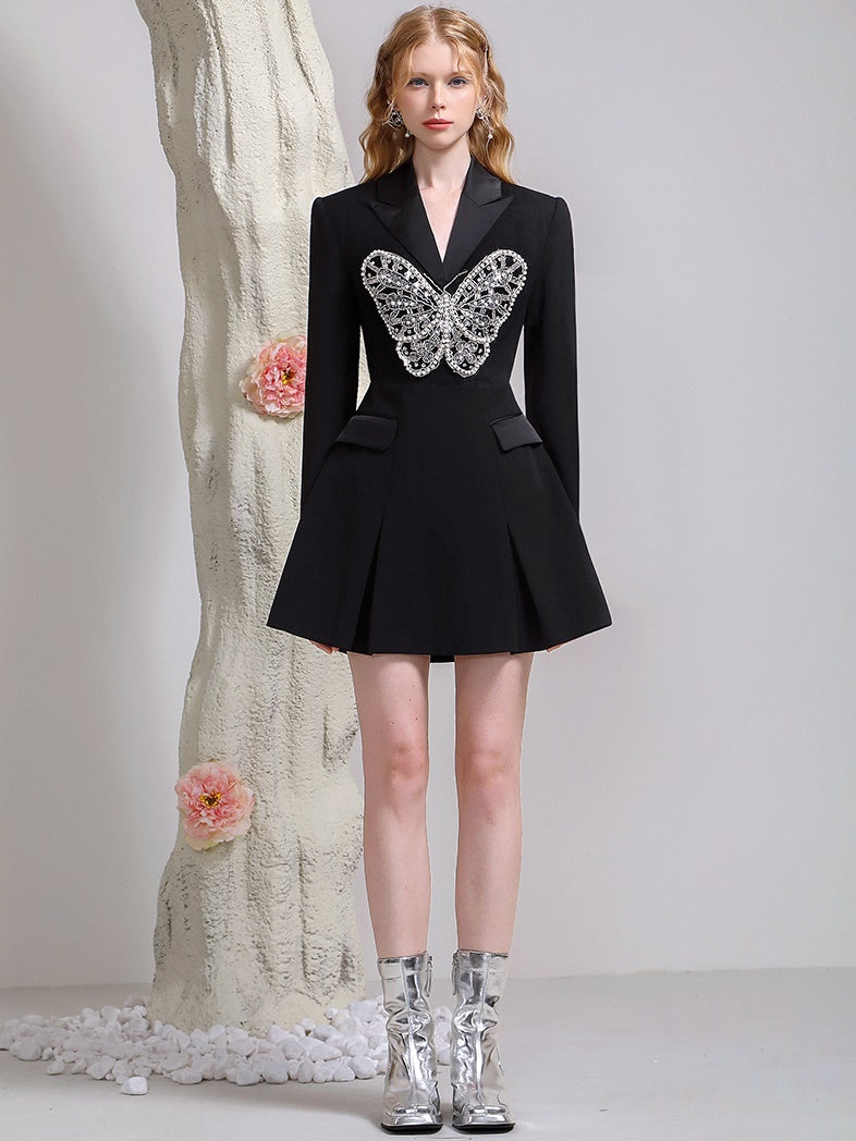 Red Glossy One-Piece with 3D Butterfly