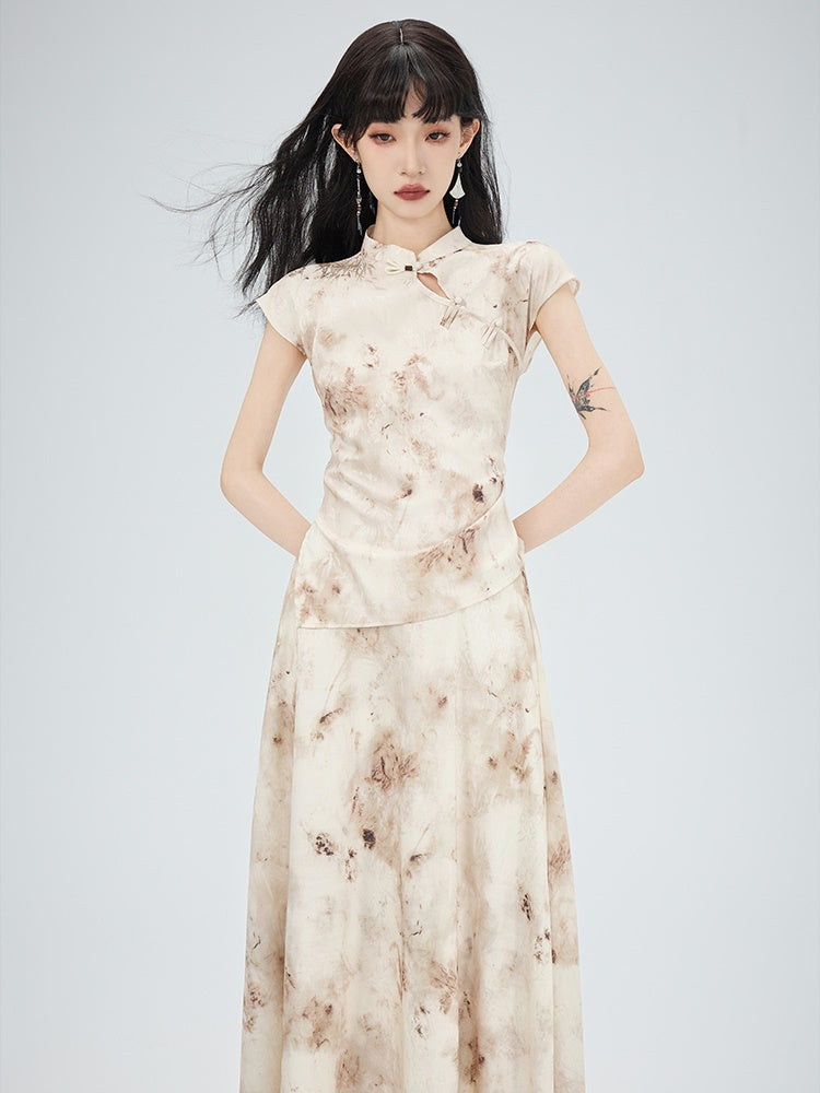 Blouse＆Long-Skirt China Flower Feminine Set-Up