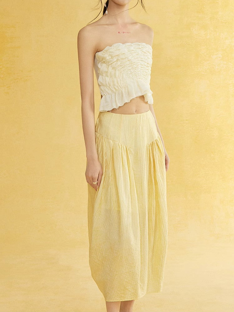 Wrinkled Fluffily Retro Tiered Long-Skirt