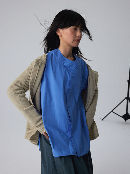 Band-Collar Vivid Simple Ovresize Plain Shirt