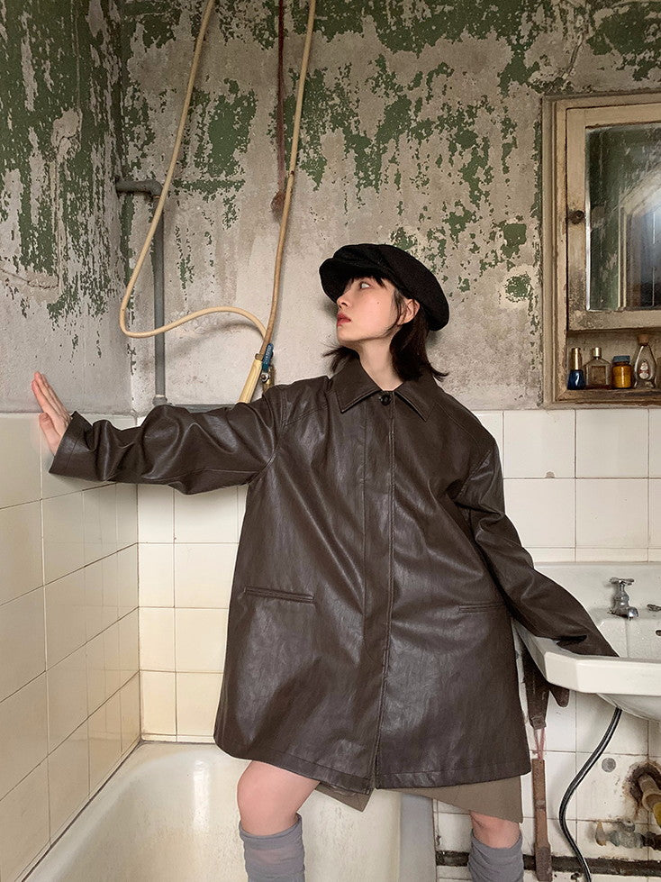 Oversize Retro Leather Vintage Coat – ARCANA ARCHIVE