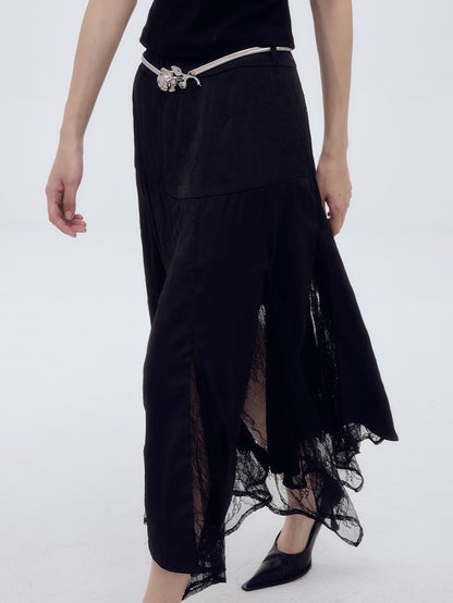 Lace Asymmetry Elegant Flower Long-Skirt