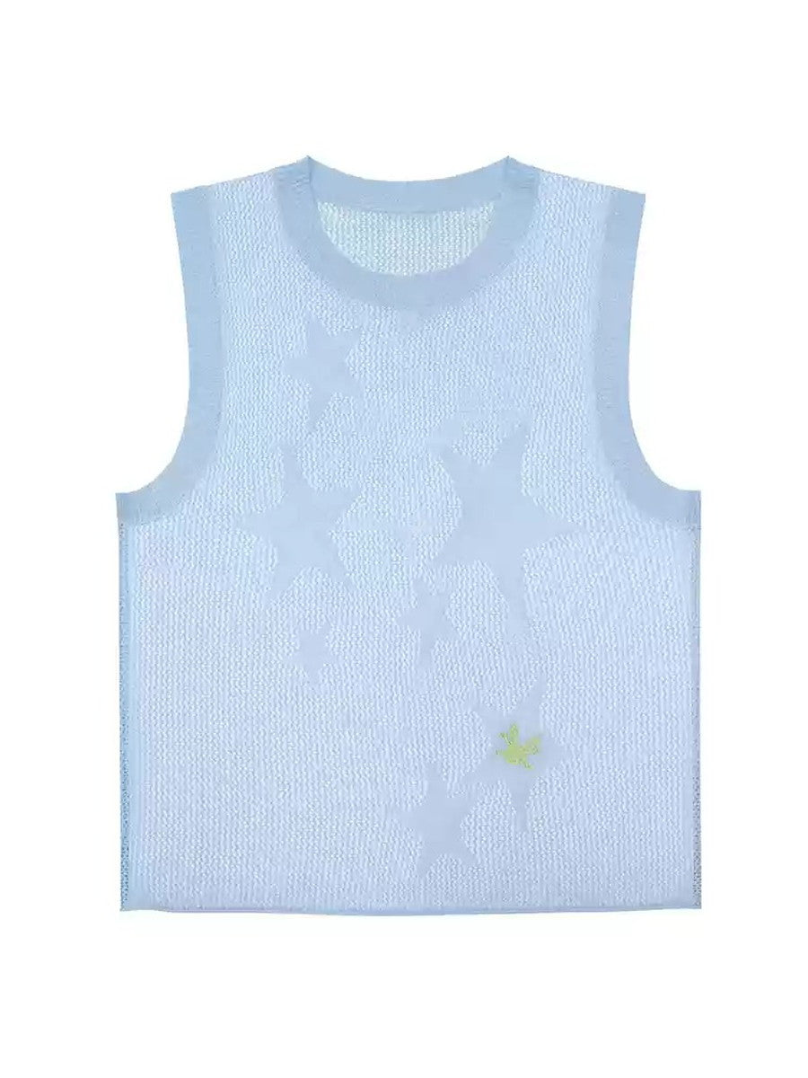 Mesh See-Through Star No-Sleeve Tops