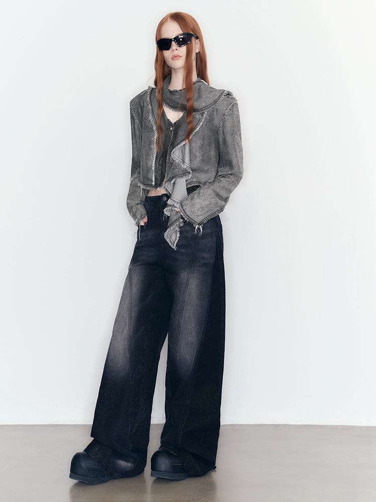 Faded Straight Denim Wide-Pants