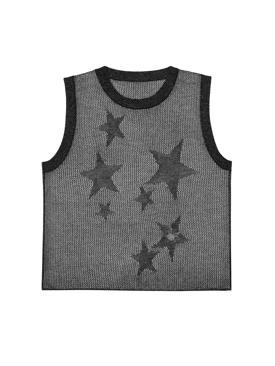 Mesh See-Through Star No-Sleeve Tops