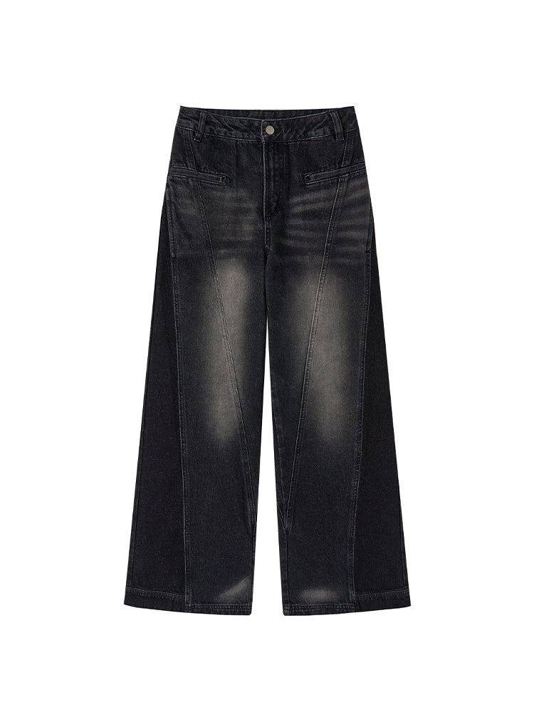 Faded Straight Denim Wide-Pants