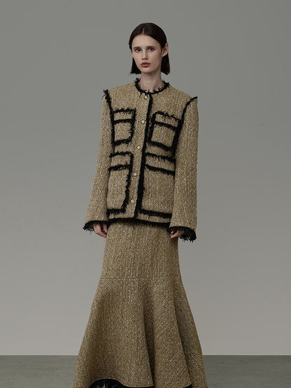 Bi-Color Tweed Fringe Formal High-End No-Color-Jacket