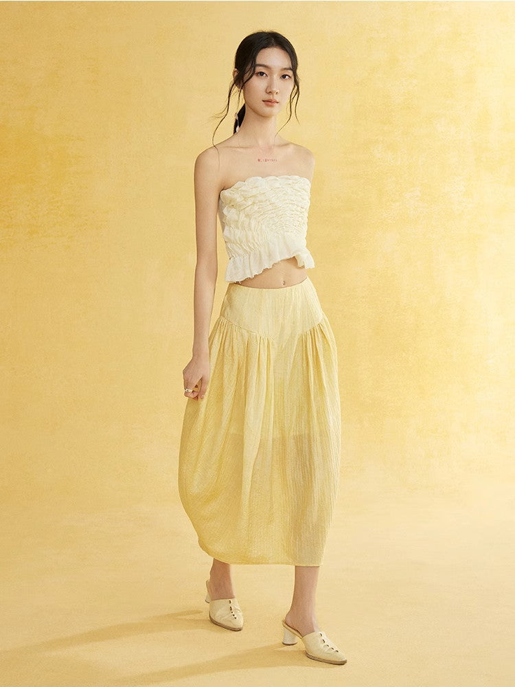 Wrinkled Fluffily Retro Tiered Long-Skirt