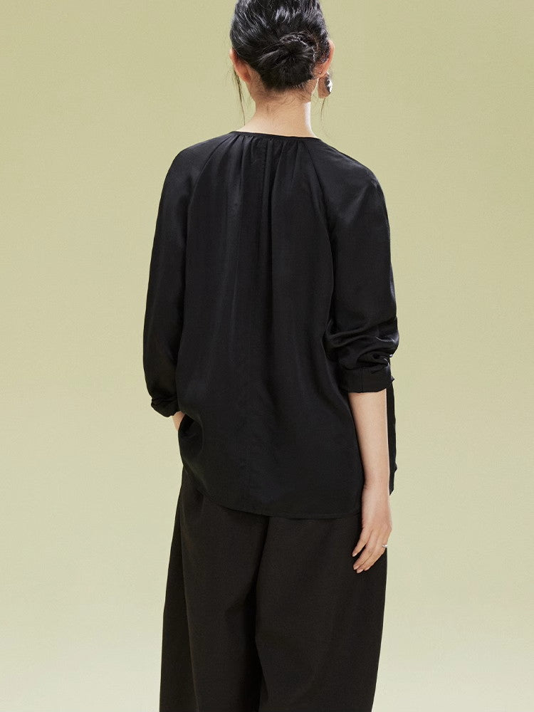 Drape Loose Long-Sleeve Natural Tops