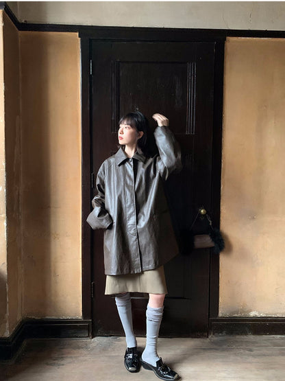 Oversize Retro Leather Vintage Coat