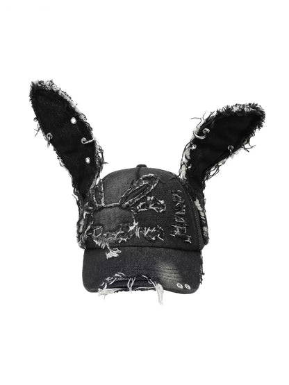 Rabbit-Ear Damage Denim Hat Cap