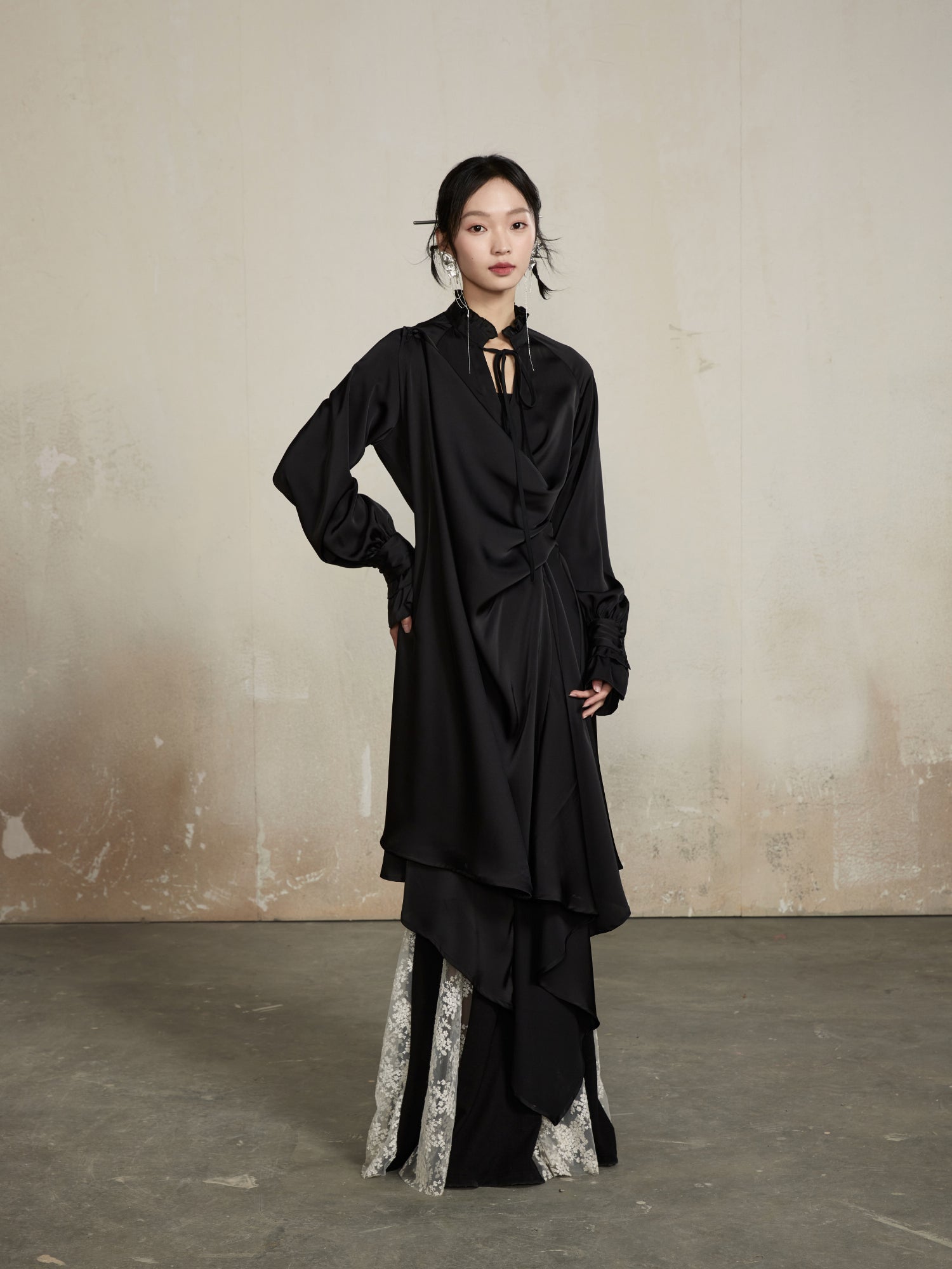 Drape Classy Nichi Oversize Thin Asymmetry Long-Shirt