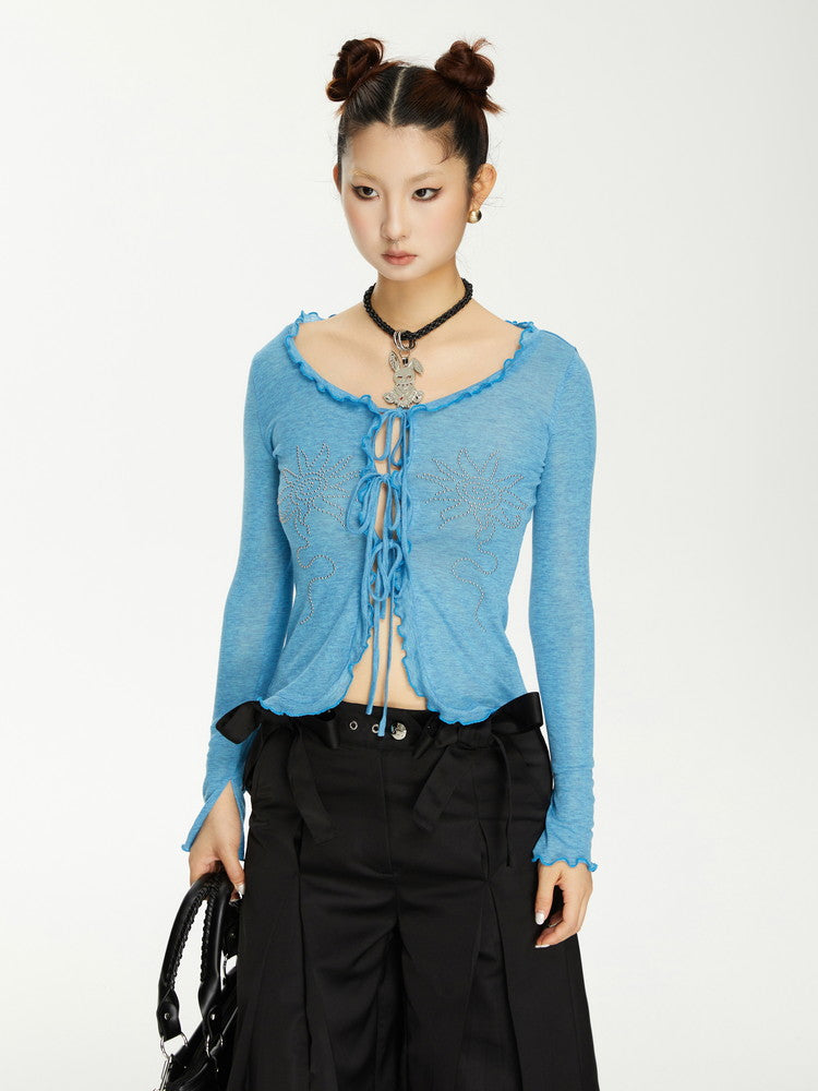 Thin Bijou Mellow Ribbon Cardigan