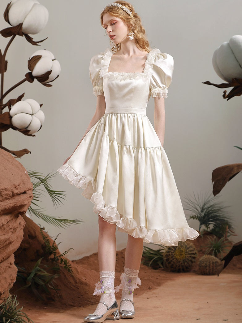 Asymmetrie-Frill-Spitzen-Prinzessin-Kleid Ein -teiler