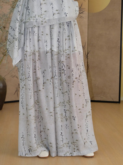 Chinese Style Straight Printed Wide-leg Pants