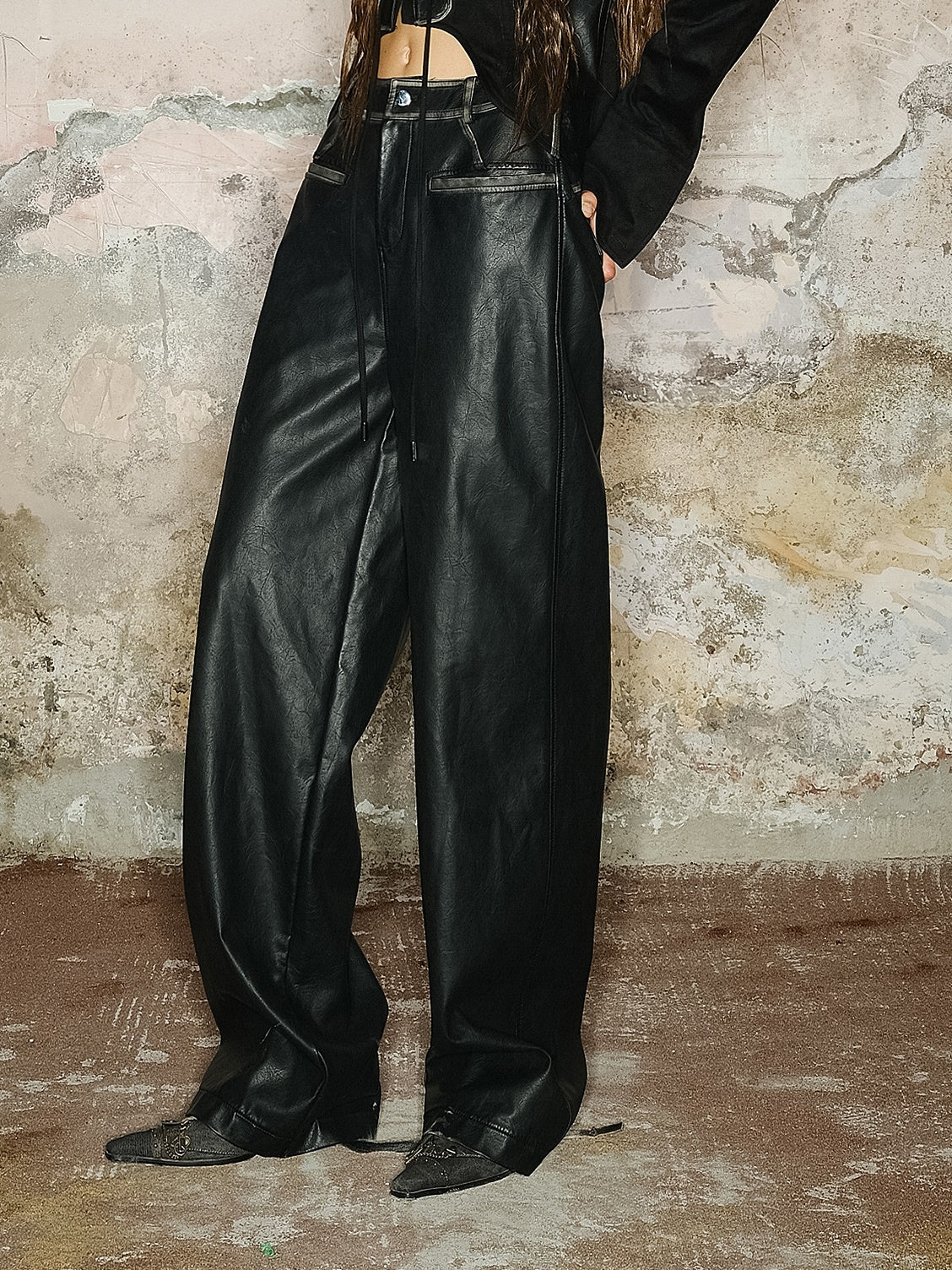 Smooth Straight Plain Cool Leather-Pants