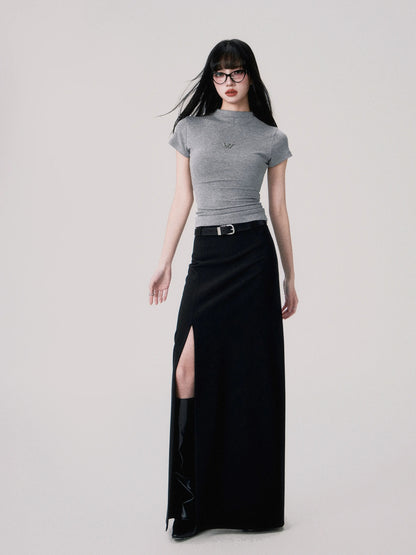 Straight Mid-waist Long Slit Skirt