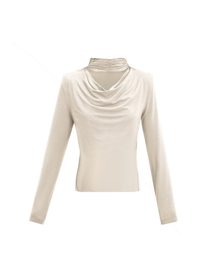 Drape Plain Long-Sleeve Choker Cutsew