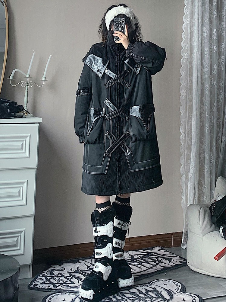 Loose Cross Design Stand-Collar Cotton-Padded Coat