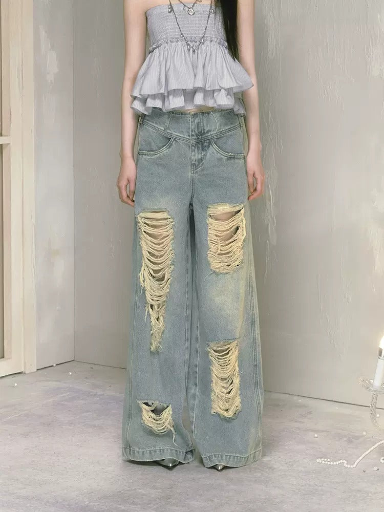 Loose Ripped Wide Leg High Waist Jeans