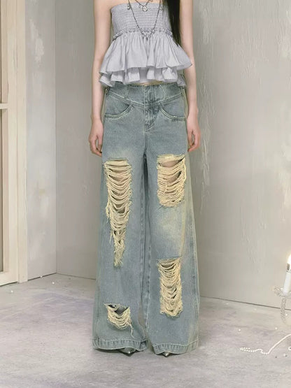 Loose Ripped Wide Leg High Waist Jeans