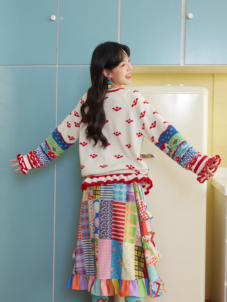 Retro Ruffle Border Knitted Sweater