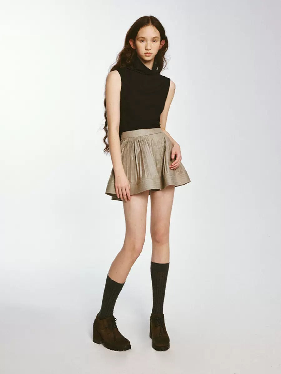 Pile Collar Sleeveless Knitted Top