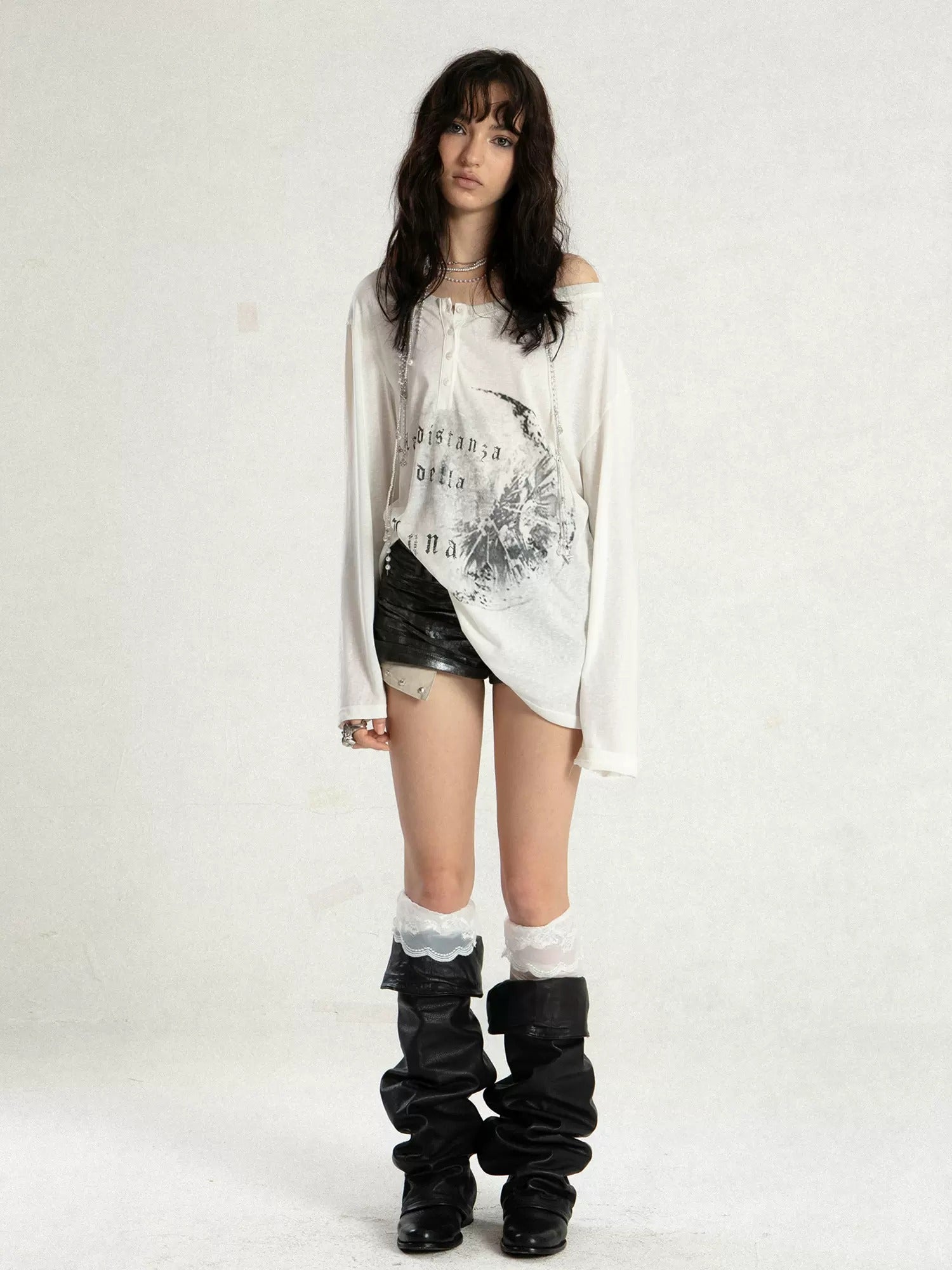 Loose Asymmetrical Neckline Printing T-shirt