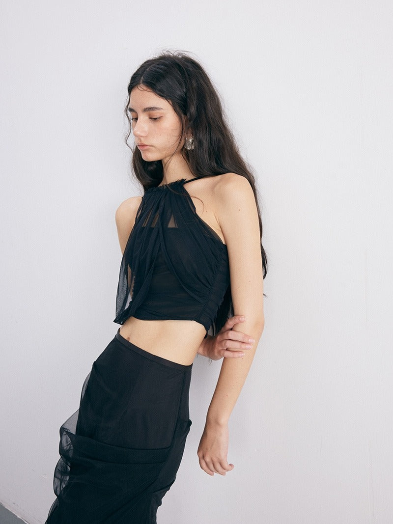 Mesh Irregular Gathering Stitching Camisole