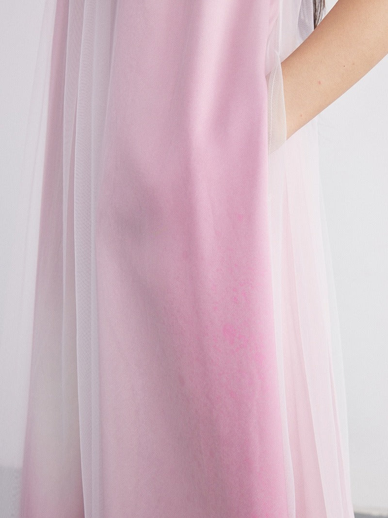 Gradation Ruched Mesh Panel Sleeveless Dress