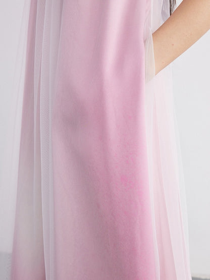 Gradation Ruched Mesh Panel Sleeveless Dress