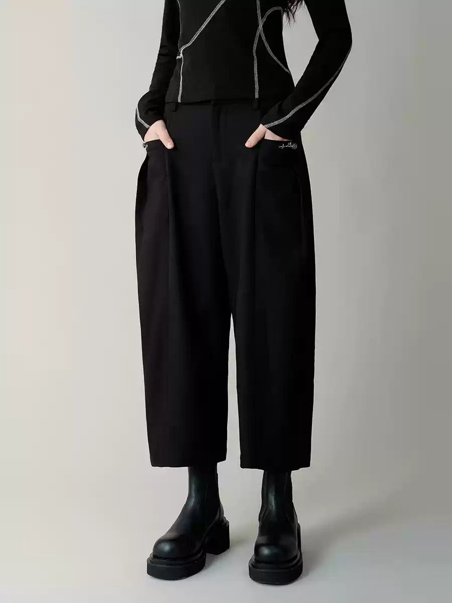 Metal Rose Pleated Nine-point Wide-leg Cocoon Pants