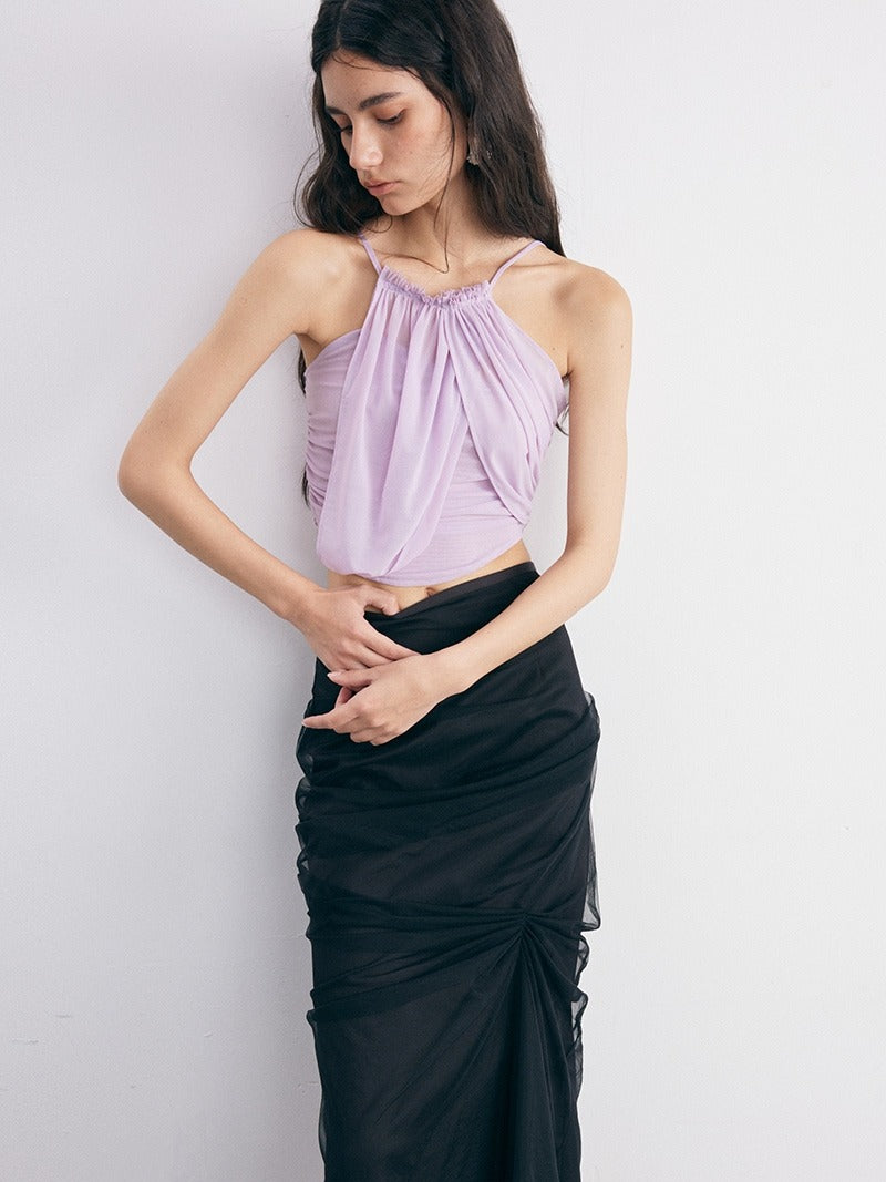 Soft Mesh Irregular Gathering Stitching Camisole