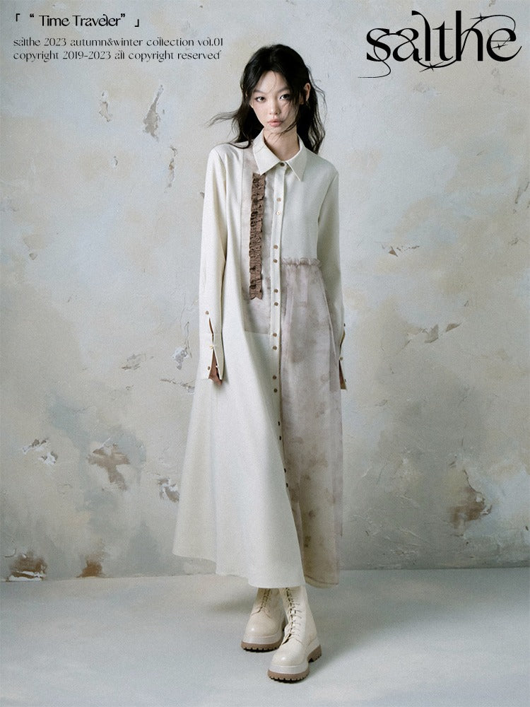 Fungus Edge Stitching Long-sleeved Shirt Dress