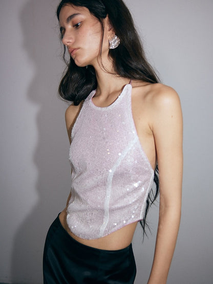 Sequin Gradient Halter Neck Top